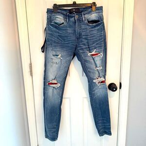 Legacy Edition Jeans Men 32W 32L Blue Ross Knee Rip Distressed Stretch Goth NWT